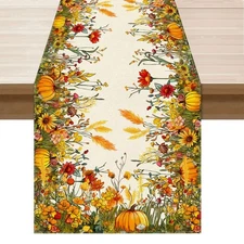 Fall Table Runner, 13x72 Inch, Wild Flowers, Pumpkin, Autumn, Dining Decor