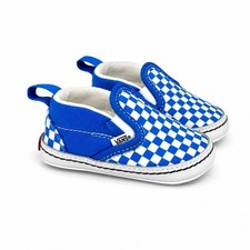 Vans Infant Slip-On V Crib Checkerboard Blue White Baby Shoes Size 3 Soft Sole