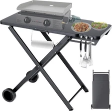 Foldable Grill Cart with Wheels, 34"x20" Outdoor Grill Table for Blackstone 17