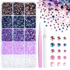 Resin Rhinestones, Multi Sizes Flatback Purple Gems for DIY Crafts