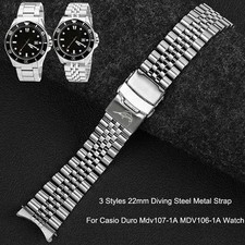 22mm Diving Steel Metal Strap Replacement Bracelet for Casio Duro MDV107 MDV106