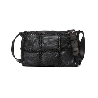 Handtasche Echt Leder Handarbeit mit Schultergurt Damen Schwarz Vintage Optik