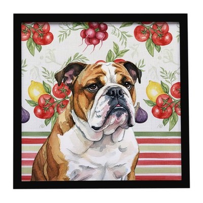 Brindle and White English Bulldog Vegetables Framed Metal Print WDK8214MFP88
