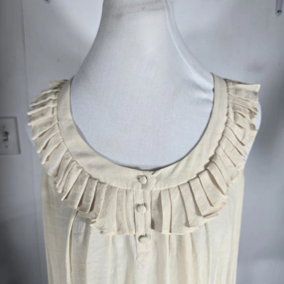 Sine Wms 10 Biege Color Poly Rayon Sleeveless Ruffled Top S89 - Image 4 of 4