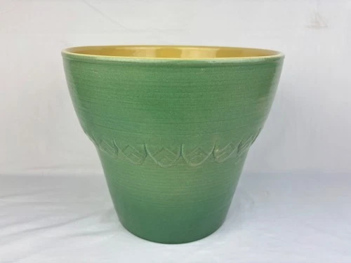 VTG Red Wing Green Feather Band Large 12" Planter Art Pottery USA Mid Century