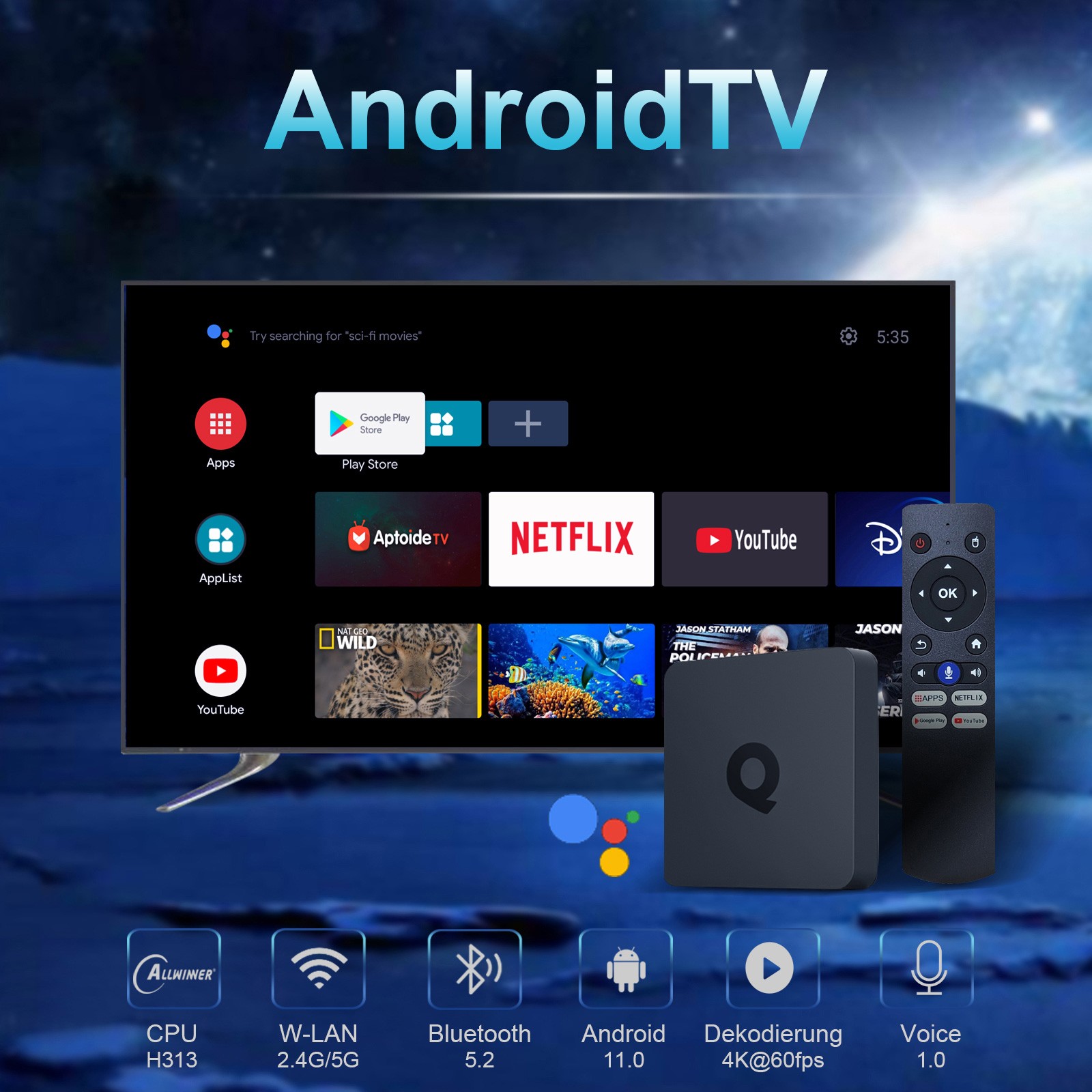 Nuovo Smart TV BOX Android14 5G WIFI 4+128GB 8K HDR Quad Core Media Stream HDMI ITA foto 3