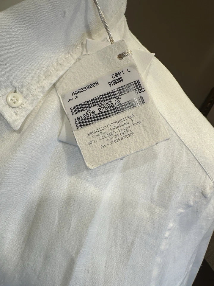 Camisa Brunello Cucinelli Blanca Algodón Lino, Talla L Nueva Foto 2 de 4