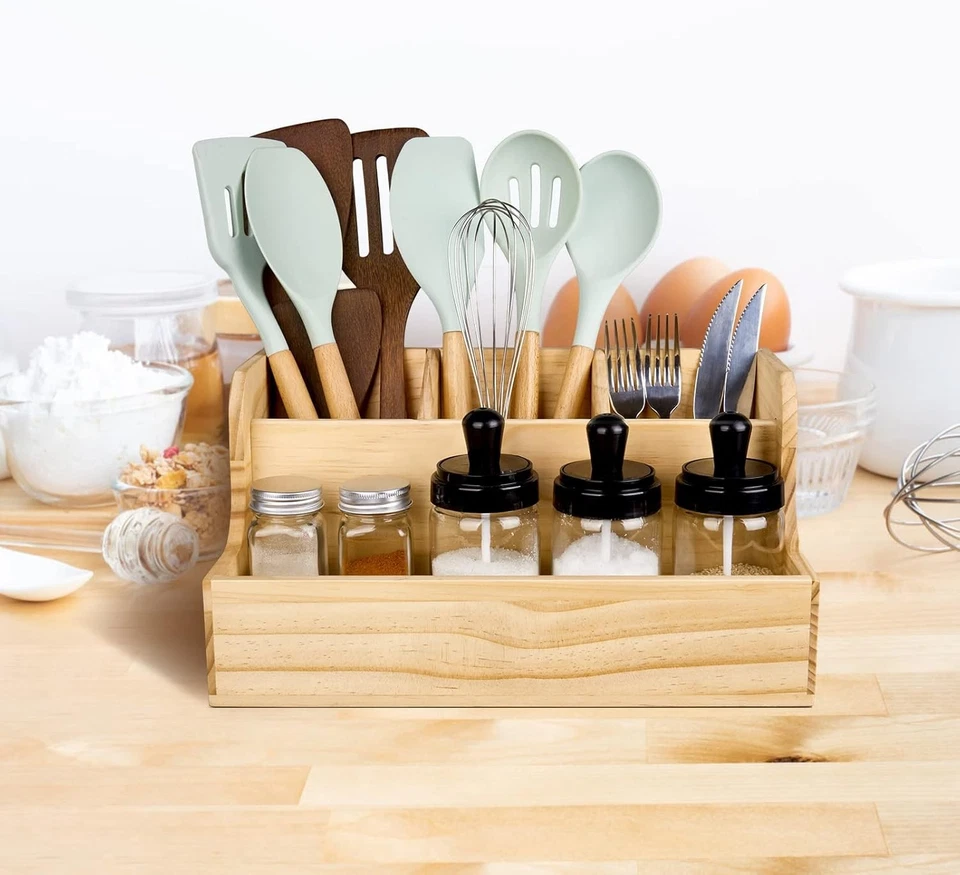 Soporte para utensilios RedCall, organizador de cocina de madera, gran granja natural Foto 2 de 4