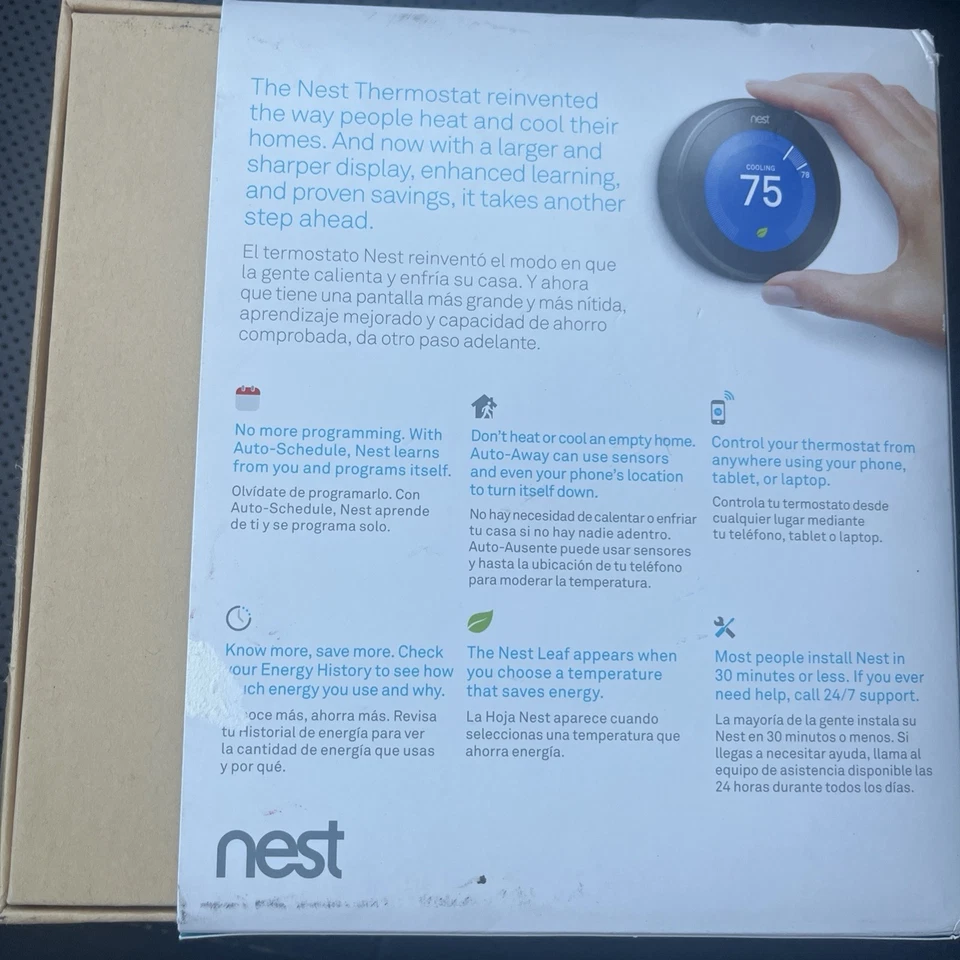 NEST 3rd Generation Learning Black Programmable Thermostat T3016US Open Box - Image 3 of 4