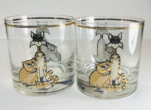 Vintage MCM Culver "Owl & The Pussy Cat" 22k Goldrand Cocktailgläser - Bild 8 von 11