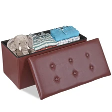 Entryway Folding Storage Ottoman Bench MDF Leather Finish 30 x 15 x 15", Brown