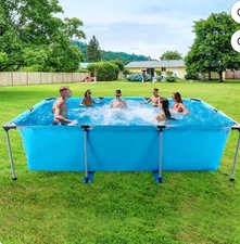 10FT Swimming Pool Framed Rectangle Above Ground Durable Endless Water Play