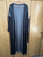 Velvet Open Front Long Coat Top Cardigan Duster Long Sleeve Dark Grey