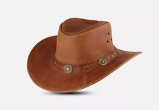 Genuine Leather Cowboy Hats Shapeable Wide Brim Western Style for Men  Women