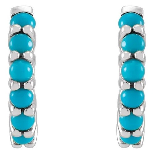 Turquoise Hoop Earrings 14K Yellow White Rose Gold Platinum or Sterling Silver - Picture 7 of 9