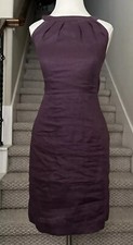 Loft  Women's Shift Dress 100% Linen Size 0P Sleeveless Purple Cotton Lining