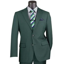 VINCI Men's Hunter Green 2-Button Suit w/ Adjustable Waistband, Reg-Fit - NEW