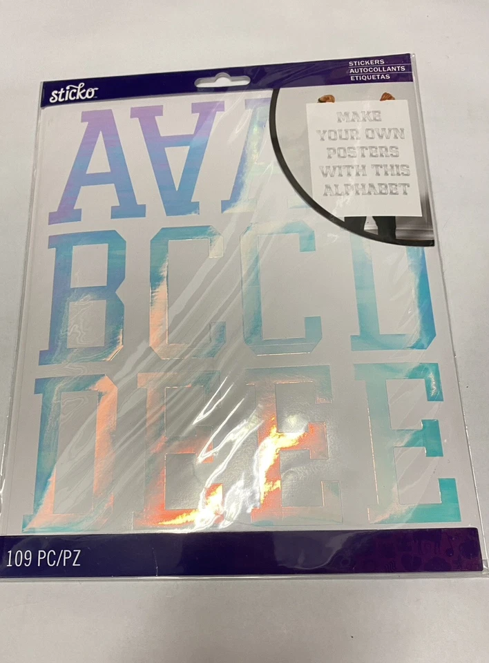 2-1/2 «ПЕРЕЛИВАЮЩИЙСЯ серебряный алфавит наклейки в игрок PRO жирный стикер 109 шт. - Изображение 3 из 4