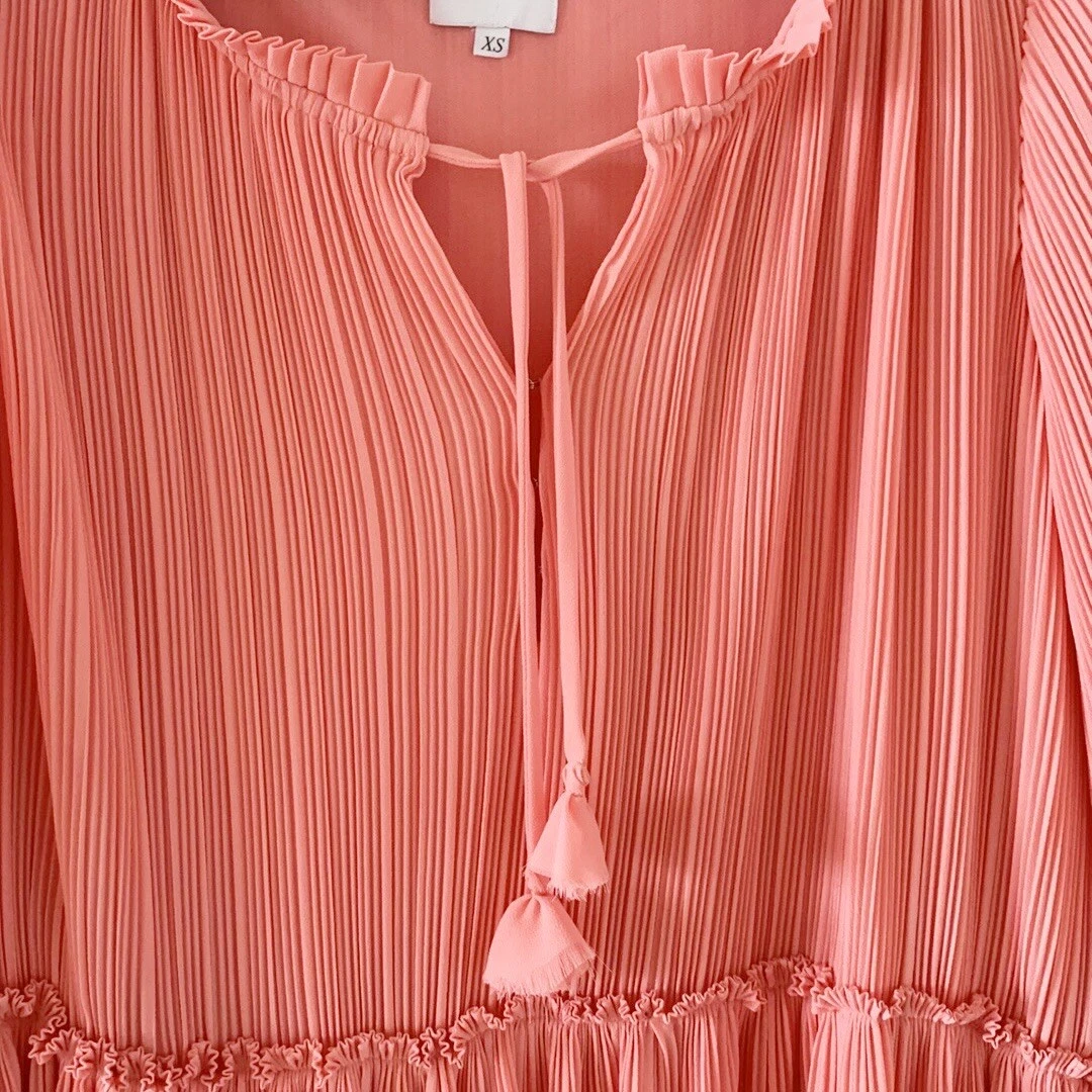 PALM ANGELS MISA Los Angeles Azmina mini abito rosa plissettato boho manica lunga blusa XS $462