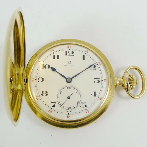 OMEGA Taschenuhr wunderschöne Savonette  14ct Gold ca.1918 mit 24 Std Indikation