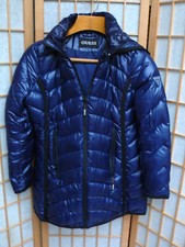 Womens Blue Guess Insulated Jacket With Hood Size M Zip Hand Pockets Lenght 30"