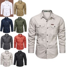 Men Military Army Shirts Casual Tactical Work Button Pocket T Shirt Long Sleeve