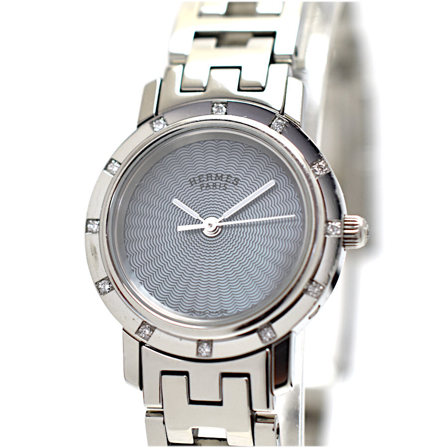Hermes Clipper Diamond Bezel Quartz Stainless Steel Watch Silver Hermès Vintage - Diamond Clipper Nacre Watch - Silver  main image 2