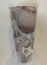 Tervis Tumbler Baseball Theme Large 24 oz w/White Travel Lid EC LN