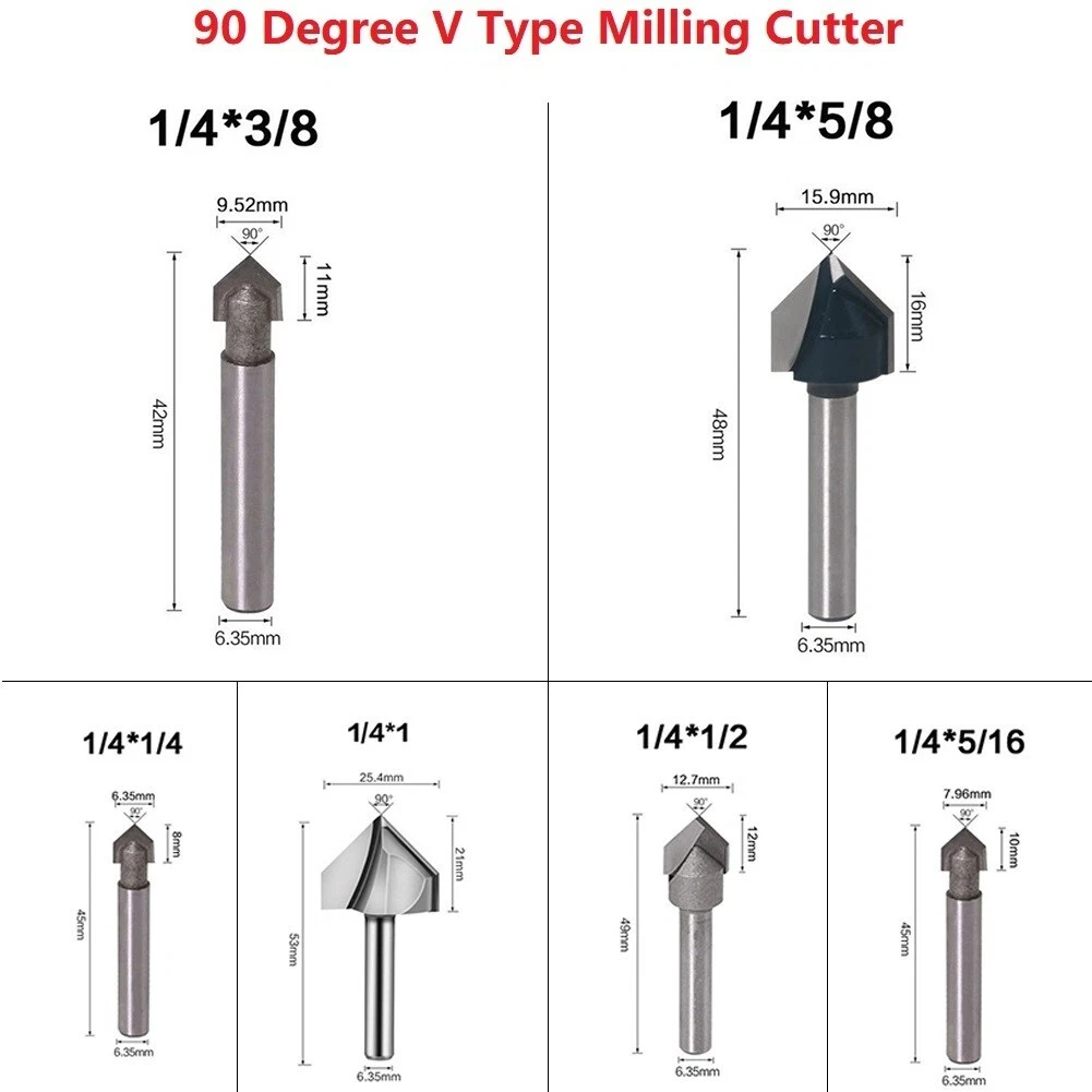 1PC 1 4 Inch Shank 90 Degree V Groove Router Bit Set CNC Engraving