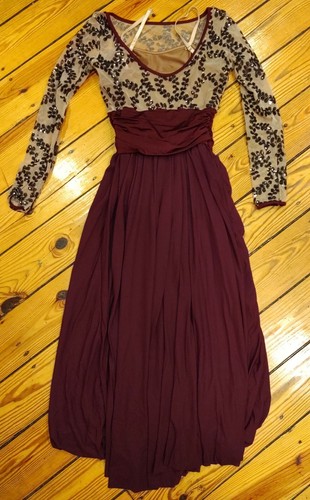 Curtain Call Dance Costume Purple and Black Flower lace w/headband used Sz AME