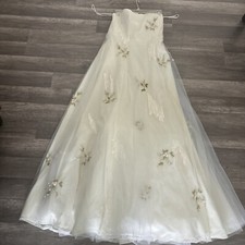 Sue Wong Ivory Floral/beaded Formal Strapless Gown With Shawl Size Small