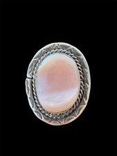 Vintage Sterling Silver 925 Mother Of Pearl Oval Ring Size 6 Navajo