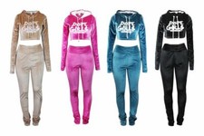 HOOD GOODIE WOMENS PANNE VELVET SET HOODED LONG SLEEVE TOP WITH PANTS