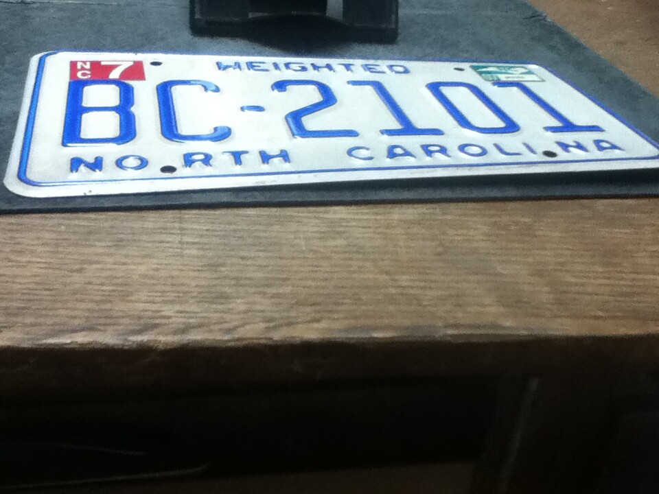License Plate Tag Vintage North Carolina Weighted BC 2101 2007 Rustic