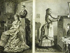 Emmet Victorians DRESSING for PARTY Town v Country 1875 Antique Art Print Matted