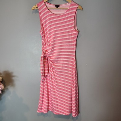 Talbots Dress Womens Sz M French Terry Pink White Summer Resort Vacation Tie 