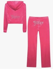 Juicy Couture Women's Bling Velour Hoodie Tracksuit Bubblegum Size M
