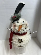 Christmas Winter Plush Snowman Free Standing White Handcrafted