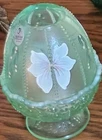 Fenton Glass Willow Green Beaded Fairy Lamp Painted Signed