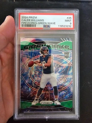2024 Panini Prizm - Fireworks Caleb Williams #25 Green Wave Prizm (RC) PSA 9
