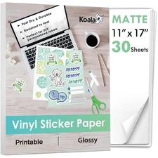 Koala Printable Vinyl Sticker Paper for Inkjet Printer 11x17 Inch - 30 Sheets...