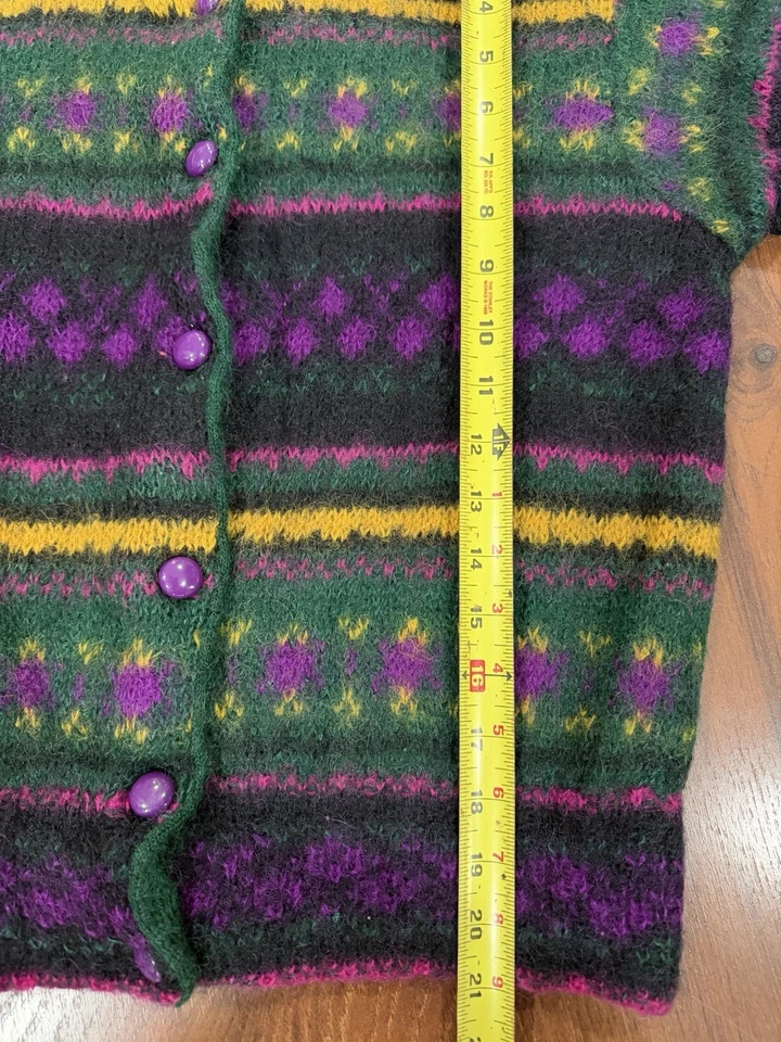 复古 United Colors Of Benetton 意大利马海毛 80 年代开衫紫色绿色爷爷 — 第 4/4 张图片