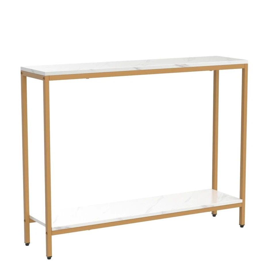 Mesa consola para entrada, imitación mármol MDF sofá mesa con marco dorado (Dou... Foto 4 de 4