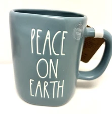 Rae Dunn PEACE ON EARTH, Christmas Coffee Cup, Double-Sided Teacup, Mug