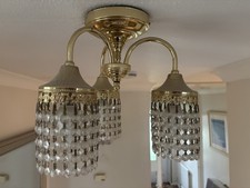 Vintage Crystal and Brass Chandelier Ceiling Light