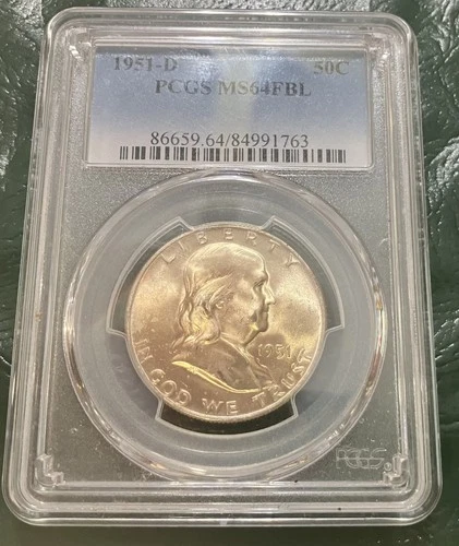 1951-D Franklin 50C Half Dollar-PCGS MS64 FBL, Full Bell Lines