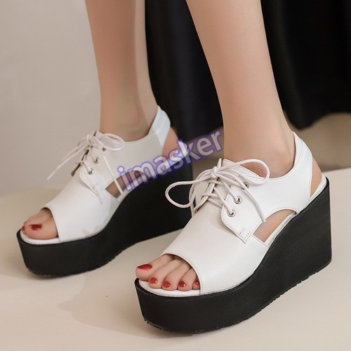 Women's Summer Open Toed Slopes Heels Sandals Lace Up Elevator Sandal - Picture 13 of 15