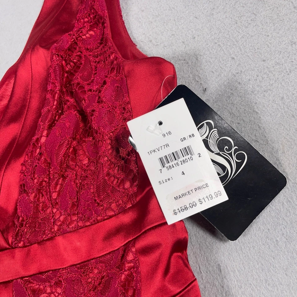 Vestido de cóctel JAX rojo de encaje satinado para mujer talla 4 sin mangas cuello en V funda nuevo con etiquetas Foto 3 de 4