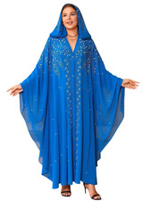 African Dashiki Rhinestone Hooded Long Dress Beaded Kaftan Loose Gown Moroccan