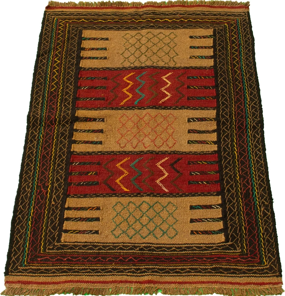 Traditional Vintage Hand Woven Carpet 3'10" x 5'7" Wool Kilim Area Rug - Image 3 of 4